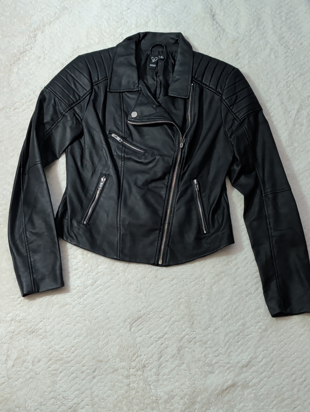Windsor Black Faux Leather Moto Jacket with Quilted Shoulders